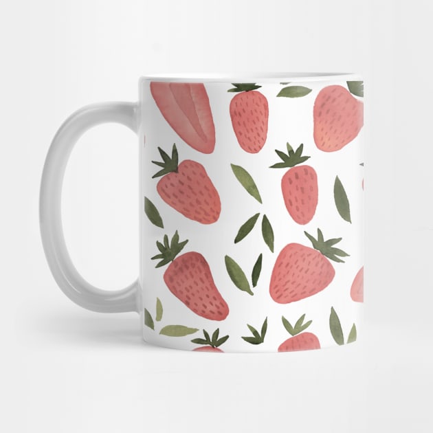 Watercolor strawberries pattern - dusty pink by wackapacka